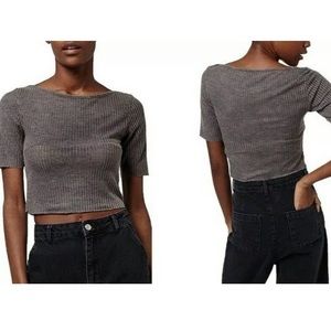 3/$16 Topshop Gray Short Sleeve Ribbed Crop Top 2